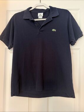 Lacoste Men's Navy Polo with Green Crocodile Logo